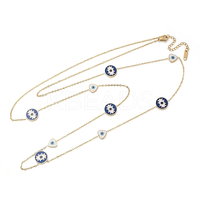 304 Stainless Steel Blue & White Enamel Evil Eye Link Chain Long Necklaces NJEW-V001-02G-1