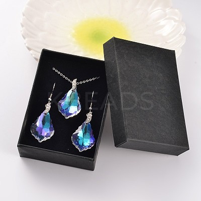 Teardrop AB Color Plated Electroplate Glass Pendant Necklaces & Dangle Earrings Jewelry Sets SJEW-JS00880-1