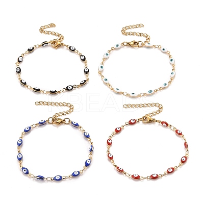 Enamel Horse Eye Link Chains Bracelet BJEW-P271-05G-1