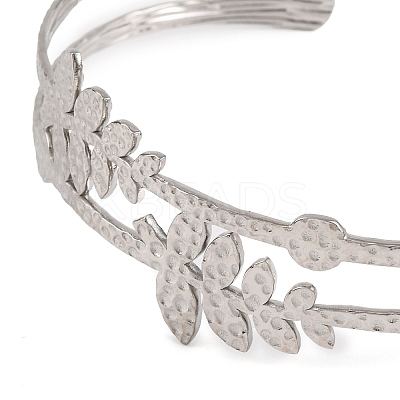 Non-Tarnish 304 Stainless Steel Hollow Leaf Open Cuff Bangles for Women BJEW-K241-03A-P-1