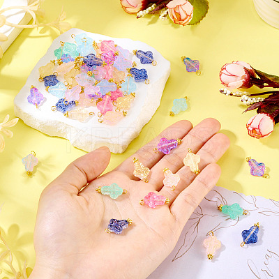 90Pcs 9 Colors Cross Transparent Spray Paint Glass Pendants PALLOY-TAC0169-1