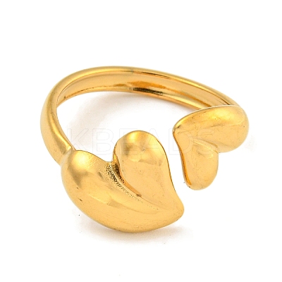 Ion Plating(IP) 304 Stainless Steel Heart Open Cuff Ring for Women RJEW-A043-31G-1