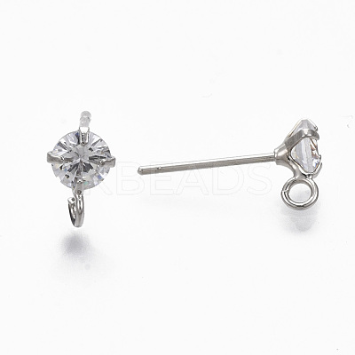 Brass Micro Clear Cubic Zirconia Stud Earring Findings X-KK-R132-066P-NF-1