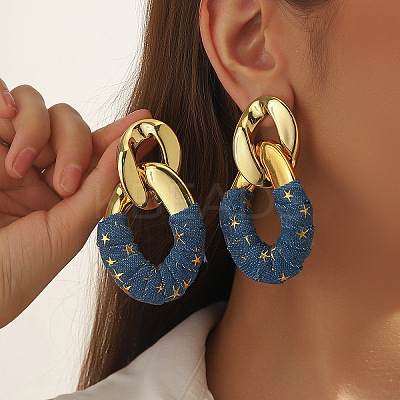 CCB Plastic & Cloth Oval Curb Chain Dangle Stud Earrings FS-WGA8CDA-12-1