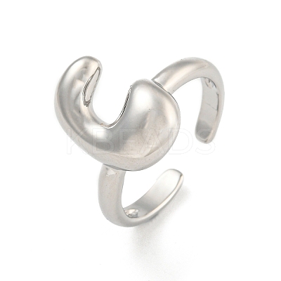 Brass Letter Open Cuff Rings for Women RJEW-G313-01C-P-1
