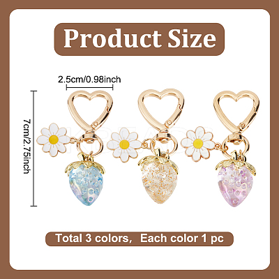 3Pcs 3 Colors Acrylic Strawberry Pendant Decorations AJEW-HY0001-96-1