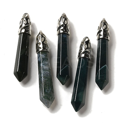 Natural Moss Agate Pointed Big Pendants G-Z055-01P-12-1