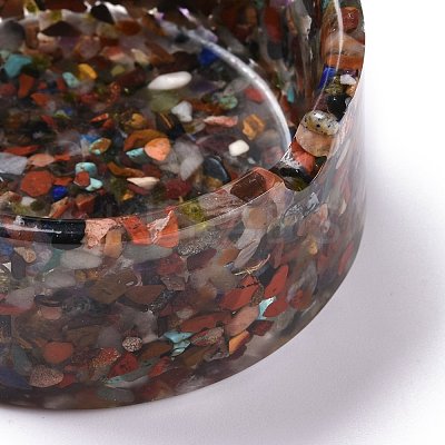 Resin with Natural Mixed Stone Chip Stones Ashtray DJEW-F015-01B-1