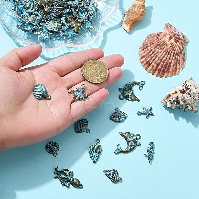 60Pcs 15 Style Ocean Theme Alloy Pendants FIND-CJ0001-58-1