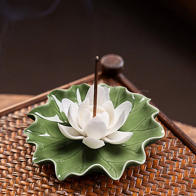 Lotus Leaf & Lotus Flower Porcelain Incense Burners DJEW-CN0001-38A-1