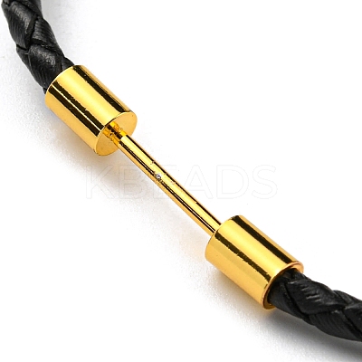Brass Column Bar Link Bracelet with Leather Cords BJEW-G675-05G-11-1