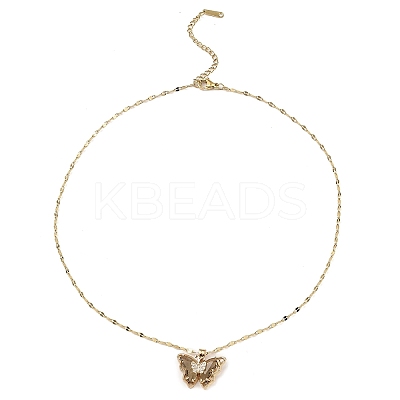 Butterfly Light Gold Brass Micro Pave Cubic Zirconia Pendant Necklaces NJEW-E105-04KCG-1
