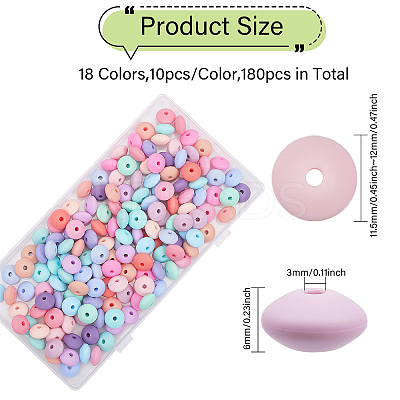180Pcs 18 Colors Rondelle Food Grade Eco-Friendly Silicone Abacus Beads SIL-CA0003-14-1