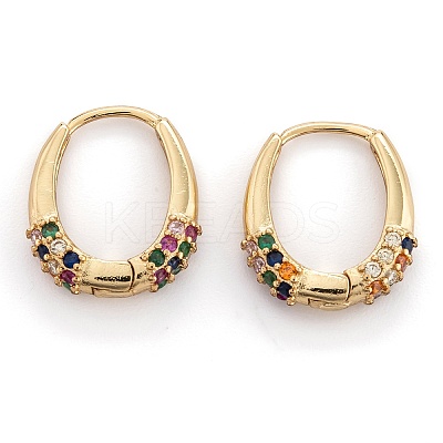Brass Micro Pave Cubic Zirconia Huggie Hoop Earrings LS-EJEW-P187-N01-1