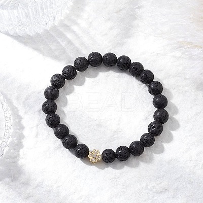 Natural Lava Rock Round Beads Stretch Bracelets BJEW-JB11829-1