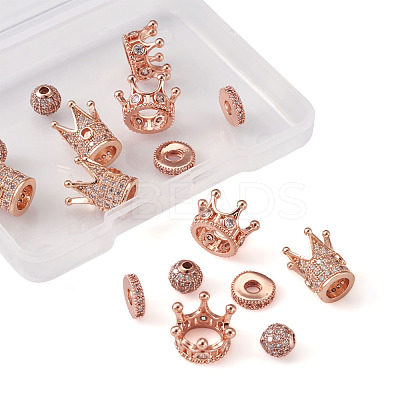 Brass Micro Pave Clear Cubic Zirconia Beads ZIRC-TA0001-09RG-1