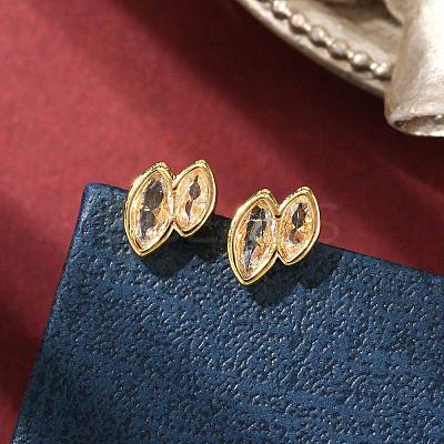 Double Horse Eye Brass Micro Pave Clear Cubic Zirconin Stud Earrings EJEW-D318-06G-1