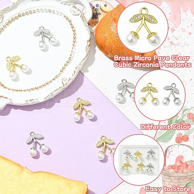 6Pcs 2 Colors Brass Micro Pave Clear Cubic Zirconia Pendants KK-CJ0003-19-1