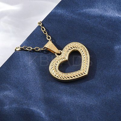 Hollow Heart 304 Stainless Steel Pendant Necklaces NJEW-M096-13G-1