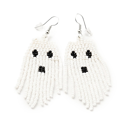 Glass Seed Braided Ghost Chandelier Earrings LS-EJEW-B012-02-1