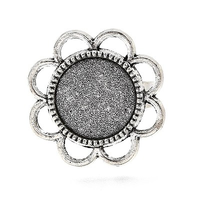 Vintage Adjustable Iron Finger Ring Components Alloy Flower Cabochon Bezel Settings X-PALLOY-O039-25AS-1