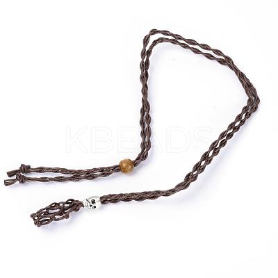 Adjustable Braided Waxed Cord Macrame Pouch Necklace Making MAK-WH0009-02B-1