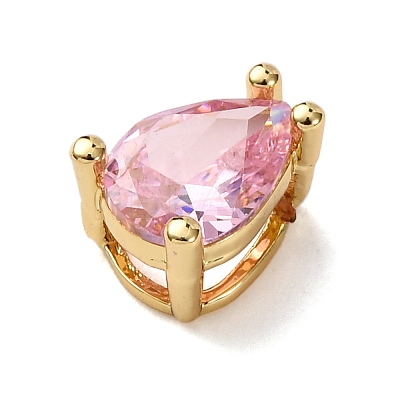 Teardrop Brass Micro Pave Cubic Zirconia Slide Charms KK-C119-16G-03-1