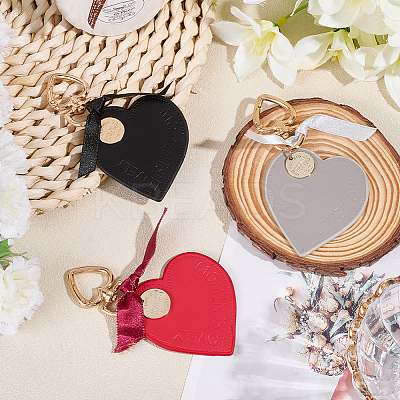 3Pcs 3 Colors Heart Leather Keychains KEYC-CL0001-24-1