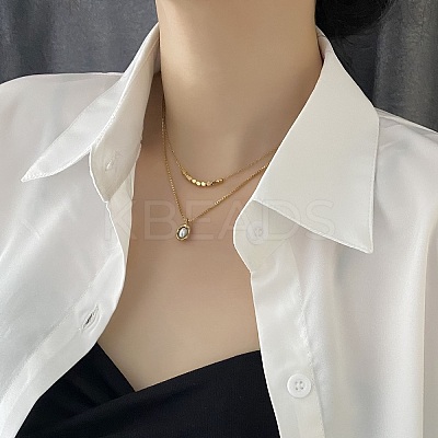 2Pcs 2 Style Plastic Oval & 304 Stainless Steel Nuggets Pendant Necklaces Set NJEW-K257-08G-1