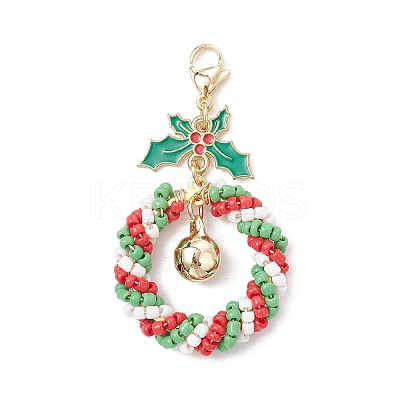 Charitmas Wreath Glass Seed Beaded Pendant Decorations HJEW-TA00365-1
