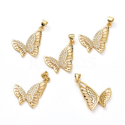 Brass Micro Pave Clear Cubic Zirconia Pendants ZIRC-L100-105G-1
