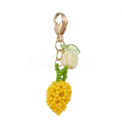 Handmade Glass Seed Beads Mango Pendnat Decorations HJEW-MZ00348-1