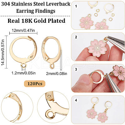 120Pcs 304 Stainless Steel Leverback Earring Findings STAS-SC0006-28G-1