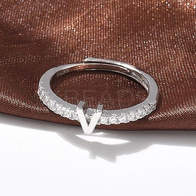 S925 Sterling Silver Adjustable Letter Rings for Women RJEW-M068-01P-V-1