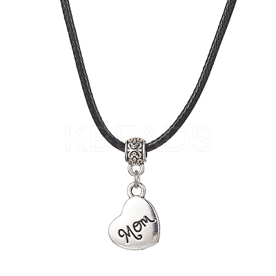 Heart with Word Mom Alloy Pendant Necklace with Imitation Leather Cords NJEW-JN04494-1