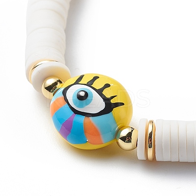 Handmade Polymer Clay Disc Surfer Stretch Bracelet BJEW-JB08825-1