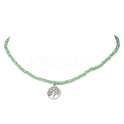 Stainless Steel Pendant Electroplate Glass Faceted Rondelle Beaded Necklaces NJEW-JN05530-1