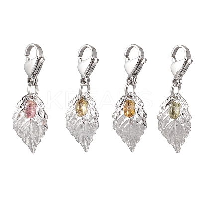 Leaf 304 Stainless Steel & Natural Tourmaline Pendant Decorations HJEW-JM03906-01-1