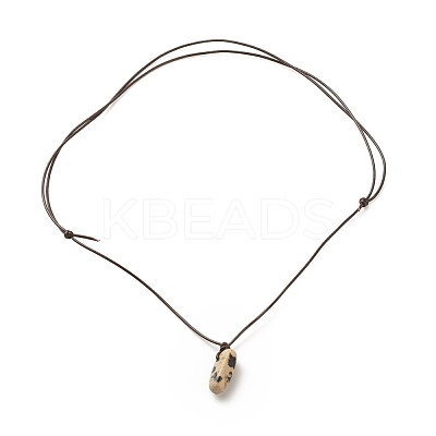 Natural Dalmatian Nugget Pendant Necklace with Cowhide Leather Cord NJEW-JN03882-02-1