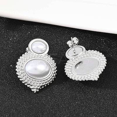 304 Stainless Steel ABS Plastic Imitation Pearl Oval Stud Earrings EJEW-Z141-01P-1