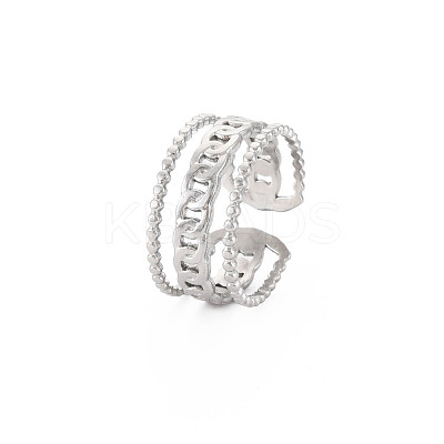 Non-Tarnish 304 Stainless Steel Curb Chain Shape Open Cuff Ring for Women RJEW-S405-228P-1