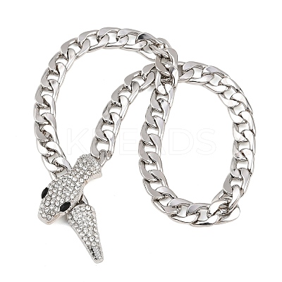 Alloy Rhinestone Snake Cuban Link Chain Necklaces for Women WGC9FDE-04-1