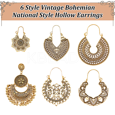 6 Pairs 6 Style Alloy Hollow Thick Hoop Earrings EJEW-AN0001-12-1