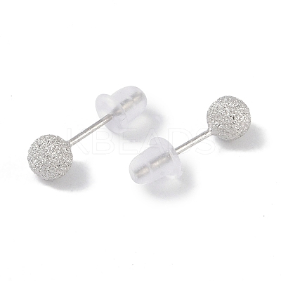 Anti-Tarnish Rhodium Plated 999 Fine Silver Texture Round Stud Earrings for Women EJEW-S215-08P-1