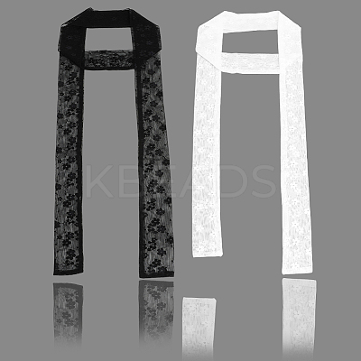 2Pcs 2 Colors Polyester Lace Long Silk Scarf for Women Girls AJEW-GF0011-28C-1