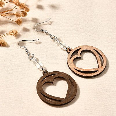 304 Stainless Steel Wood Hollow Heart Dangle Earrings EJEW-M074-03P-1