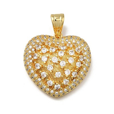 Brass Micro Pave Cubic Zirconia Pendants KK-C090-45G-02-1