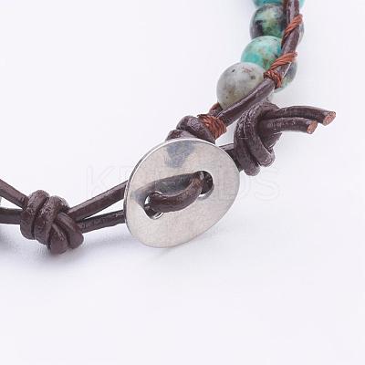 Two Loops Natural African Turquoise(Jasper) Wrap Bracelets BJEW-JB03285-02-1