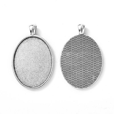 Tibetan Style Oval Alloy Big Pendant Cabochon Settings TIBEP-Q045-051AS-RS-1