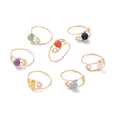 7Pcs Round Natural & Synthetic Mixed Stone Braided Bead Finger Rings RJEW-JR00531-1